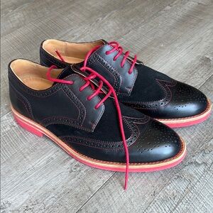 Mens Black & Red Leather Wingtip Dress Shoes